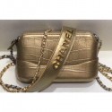Imitation AAA Chanel Crocodile Embossed Calfskin Gabrielle Clutch With Chain Bag A94505 Metallic Gold 2019 CE02129