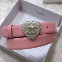 Imitation Best Quality Chanel Leather Belt 30mm with Crystal Heart Buckle Pink 2020 Collection CE03484