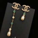 Imitation Chanel Asymmetry Earrings AB0648 Gold/Green/Crystal 2019 Collection CE04104