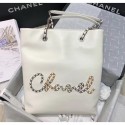 Imitation Chanel Calfskin & Chain Logo Shopping Bag White 2020 Collection CE03712
