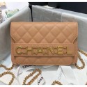 Imitation Chanel Calfskin Wallet on Chain With Logo Chain AP1234 Beige 2020 Collection CE01027