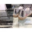 Imitation Chanel CC Logo Laminated Crinkled Leather Espadrilles G29762 Silver 2019 CE03482