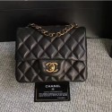 Imitation Chanel Classic Flap Mini Bag A1115 in Lambskin Leather Black with Vintage Golden Hardware CE03077