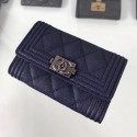 Imitation Chanel Grained Leather Small Flap Boy Wallet A80603 Navy Blue 2019 Collection CE01197
