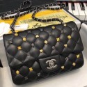 Imitation Chanel Lambskin 18k Charms Mini Classic Flap Bag A69900 Black 2018(Silver-Tone Metal) Collection CE02921