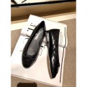 Imitation Chanel Lambskin Classic Bow Ballerinas Flats Quilting Crinkled Black CE01675