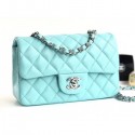 Imitation Chanel Lambskin Classic Flap Bag A01116 Light Blue With Silver Hardware CE02496