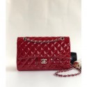 Imitation Chanel Patent Calfskin Medium Classic Flap Bag A1112 Red（Silver Hardware） Collection CE01464