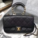 Imitation Chanel Quilted Lambskin Medium Flap Bag with Ring Top Handle AS1358 Black 2020 Collection CE01067