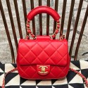 Imitation Chanel Quilted Lambskin Small Flap Bag with Ring Top Handle AS1357 Red 2020 Collection CE03644