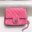 Imitation Chanel Quilted Velvet Flap Bag with Crystal Ball AS1786 Pink 2020 Collection CE04130