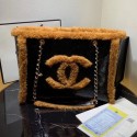 Imitation Chanel Shiny Vintage Crumpled Sheepskin and Shearling Sheepskin Shopping Tote Bag AS1167 Black/Brown 2019 Collection CE03211
