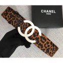 Imitation Chanel Width 5.3cm Leather Belt Leopard with White CC Logo CE01437