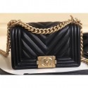 Imitation Cheap Chanel Caviar Leather Chevron Boy Flap Small Bag Black/Gold CE04011