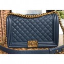 Imitation Top Chanel Caviar Leather Boy Flap New Medium Bag Navy Blue/Gold CE03294