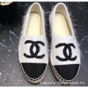 Imitation Top Chanel CC Logo Tweed Fabric Espadrilles G34436 White 2019 CE02743