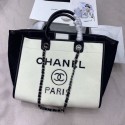 Knockoff 1:1 Chanel Deauville Wool Felt Medium Shopping Bag A93786 White/Black 2019 Collection CE01700