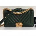 Knockoff Chanel Caviar Leather Chevron Boy Flap Medium Bag Green/Gold CE02612