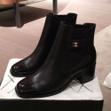 Knockoff Chanel Lambskin and Patent Leather Short Boots Black 2019 Collection CE01765