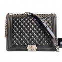 Knockoff Chanel Lambskin Boy Flap Large Bag Black/Silver CE00833