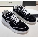 Knockoff Chanel Terry-cloth & Goatskin Classic Sneaker Black/White 2020 Collection CE01368