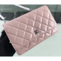 Knockoff Chanel Wallet On Chain WOC Bag in Patent Leather Nude Pink/Silver CE01766