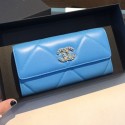 Knockoff Fashion Chanel 19 Goatskin Long Flap Wallet AP0955 Blue 2019 Collection CE03042