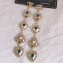 New Chanel Crystal Heart Long Earrings AB2404 Blue/Green 2019 Collection CE03618
