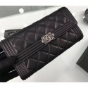 New Chanel Lambskin Boy Long Flap Wallet A80286 Black/Silver CE02166