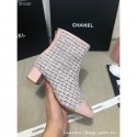 Replica Chanel CC Logo Ankle Boots Tweed Pink 2020 CE03496