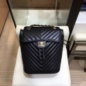 Replica Chanel chevron calfskin medium Backpack Bag black with gold hardware CE03685