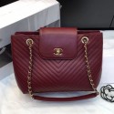 Replica Chanel Chevron Calfskin Strap Shopping Bag Burgundy 2019 Collection CE03274
