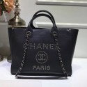 Replica Chanel Deauville Grained Calfskin Medium Shopping Bag A57067 Black/Silver 2019 Collection CE01317