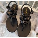 Replica Chanel Lambskin Classic Camellia Thong Sandals Black 2020 Collection CE02407