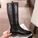 Replica Chanel Leather Camellia Slip-on Flat High Boots Black 2019 Collection CE03291