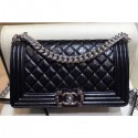 Replica Chanel Medium Metallic Crumpled Waxy Leather Resin Boy Flap Shoulder Bag Black CE04237