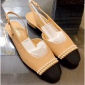 Replica Chanel Top Quality Pearl Slingbacks Beige/Black 2020 CE00578