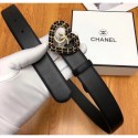 Replica Chanel Width 3cm Chain Heart CC Logo Buckle Leather Belt Black CE00590