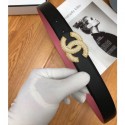 Replica Chanel Width 3cm Crystal CC Logo Buckle Leather Belt Black/Pink Belt CE03478