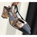 Replica Luxury Chanel Heel 6.5cm Slingbacks G31318 Laminated Bronze/Grosgrain Black 2019 CE02848