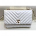 Replica Luxury Chanel Lambskin Chevron Trendy CC Wallet On Chain WOC Bag A84456 White 2018 CE01931