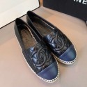Replica Luxury Chanel Quilted Calfskin Flat Espadrilles G29762 Black/Navy Blue 2020 Collection CE03451