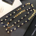 Replica Luxury Chanel Round Metal and Pearl Sweater Long Necklace Gold/Blue/White 2019 Collection CE03583