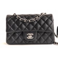 Best Chanel Caviar Leather Small Classic Flap Bag A1116 Black/Silver CE00735