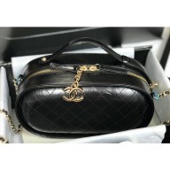 Chanel Calfskin Quilted Color Patchwork Oval Tote Bag Black 2019 CE02103