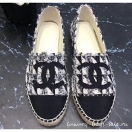 Chanel CC Logo Tweed Fabric Espadrilles G34436 Black 2019 CE01939