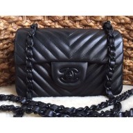 Chanel Chevron So Black Small Classic Flap Bag 1116 in Lambskin CE02017