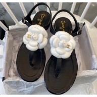 Chanel Lambskin Classic Camellia Thong Sandals Black/White 2020 Collection CE03016