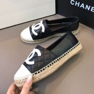 Chanel Quilted Calfskin Flat Espadrilles G29762 Black/White 2020 Collection CE02997