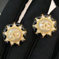 Chanel Sunflower Round Stud Earrings AB2025 Gold/Black 2019 Collection CE03001